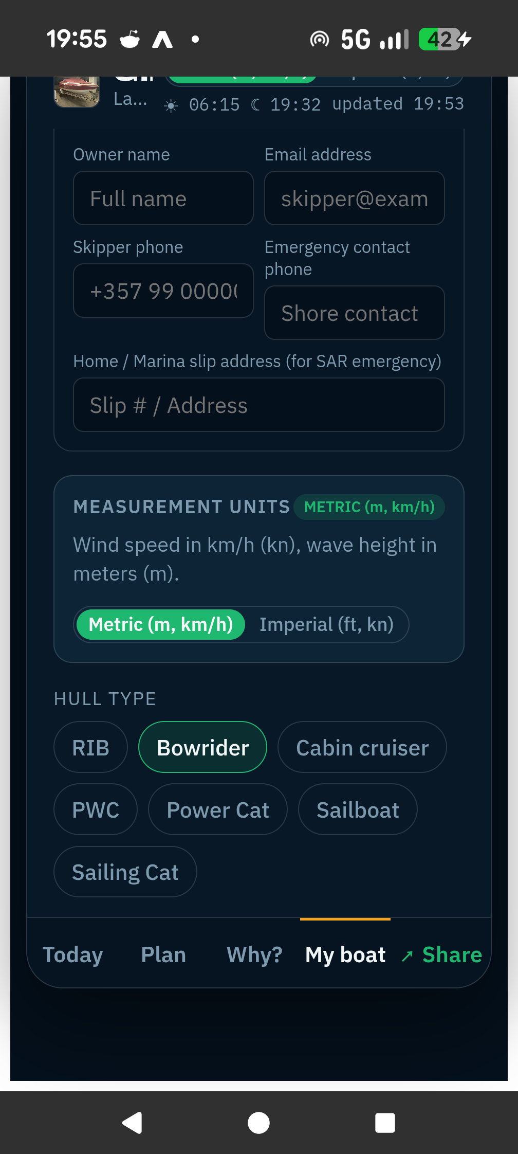Your boat profile